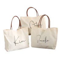 Tas Tote Kanvas Katun dengan Pegangan Bahu, Cetak Nama Sesuai Pesanan, Hadiah untuk Pengiring Pengantin