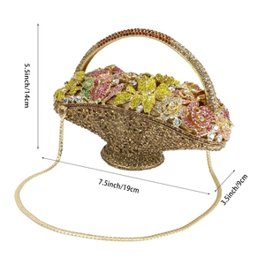 Femmes Rhinestones Sac de soirée Vintage Floral Basket Clutch Luxury Diamond Handbag Purse for Wedding Party - Product Image 2