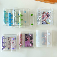 Álbum de Fotos Transparente A8 Estilo Coreano Macaron con Doble Botón, Bolsillo para Tarjetas de PVC con Purpurina, 3 Anillas, Mini Carpeta de Plástico
