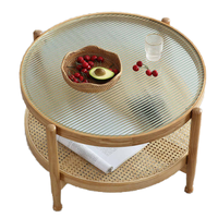 Table basse en bois massif personnalisable, design moderne, plateau en verre, pliable, meubles de salon, finition cire blanche, petite table d'appoint
