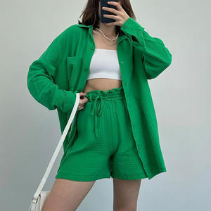 D & M <span class=keywords><strong>abbigliamento</strong></span> donna estate nuovo prodotto sottili lunghe camicie da donna <span class=keywords><strong>Set</strong></span> di Shorts con lacci a boccioli di fiori Casual da donna <span class=keywords><strong>Set</strong></span> in due pezzi - Product Image 3