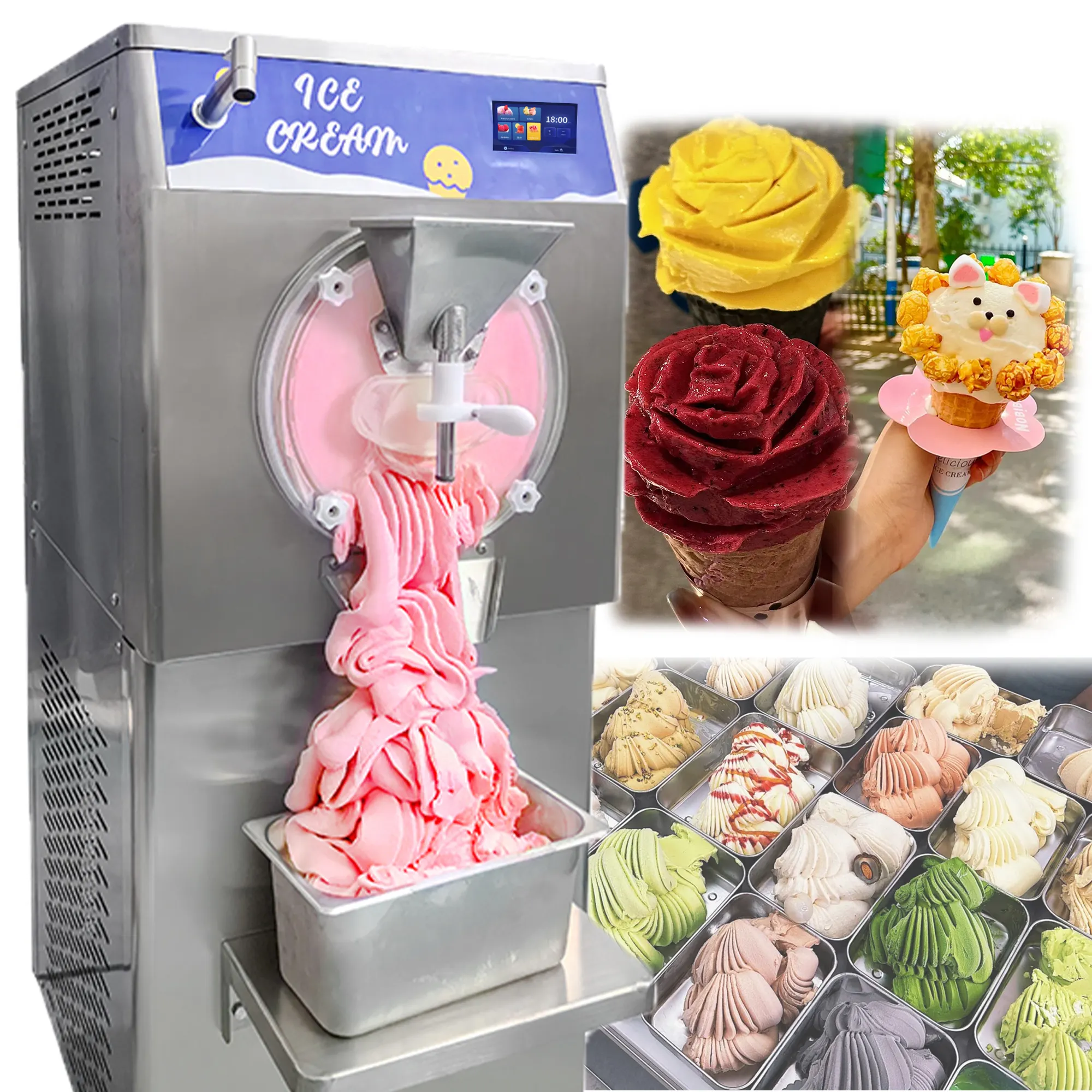 Mvckyi 조정 가능한 속도 60L/H 상업용 하드 아이스크림 셔벗 만들기 배치 냉동고 젤라또 기계 이탈리아 얼음 슬러시기