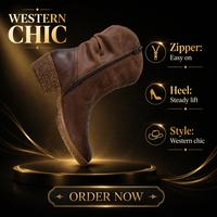 Bottes de cowboy western marron pour femme en cuir véritable, mi-mollet, bout rond, à enfiler, brodées, style rétro country