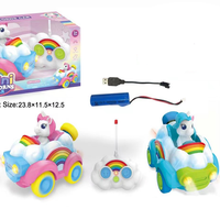 Voiture de course télécommandée 27 MHz, 4 canaux, bicolore, avec figurines animales de dessin animé, 14 cm, lumières et musique, portée 30-40 m, prête à l'emploi