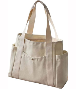 Large Capacity Multi-Function Custom Logo Grocery <b>Canvas</b> <b>Tote</b> <b>Bag</b> With Zipper and Pocket - Product Image 2