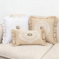Housse de coussin carrée en dentelle française brodée, design simple blanc, style européen pour salon, canapé, chambre à coucher