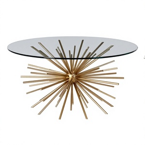 Mesa de Centro de Diseño Moderno y Lujoso, Hecha a Mano, Altura Ajustable, Base de Metal con Acabado Antiguo en Latón, Tapa de Espejo, Escultura, Superventas - Product Image 1