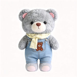 Orsetto di <span class=keywords><strong>peluche</strong></span> <span class=keywords><strong>grigio</strong></span> personalizzato, simpatico orsetto con pantaloni con bretelle, orsetto di <span class=keywords><strong>peluche</strong></span> soffice - Product Image 3