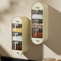 Boîte à épices murale en plastique à 5 compartiments avec poignée auto-adhésive sans poinçon ensemble de contenants de sucre et de sel transparents pour la cuisine