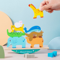 Mainan Puzzle Keseimbangan Kayu Montessori Balok 3D Hewan Kayu Edukatif Permainan Menumpuk dan Menyeimbangkan untuk Anak-anak