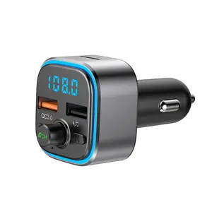 AGETUNR T32 Bluetooth V5.0 Car Kit U disk/SD Card QC3.0 Charger Handsfree Stereo FM Transmitter MP3 Player Light Effect-Gray