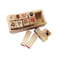12 pièces/boîte dessin animé motif en bois timbre ensemble vie heureuse amour voyage laitier en bois tampon en caoutchouc 4 conceptions pour choisir