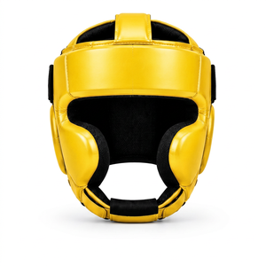Protège-tête de boxe jaune en PU à face ouverte pour MMA, Kickboxing, Karaté, Sparring et Entraînement - Product Image 1