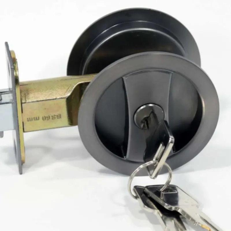 sliding pocket door lock Zinc Alloy Invisible Recessed Round Wood Door Lock For Sliding Pocket Doors