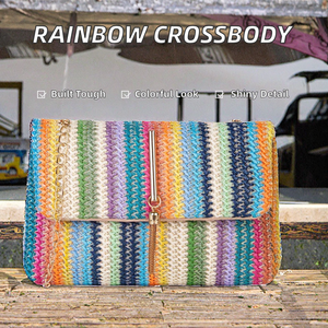 Sac à bandoulière d'été 2025 pour femme, style japonais, avec imprimé arc-en-ciel et sac à main à rayures, fermeture à rabat. - Product Image 2