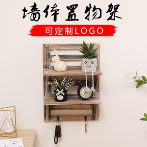 Wooden Wall Mounted <b>Shelf</b> 2 Tier White Distressed Color Key Storage <b>Rack</b> For Living Room Decorative Plant Stand - Product Image 5