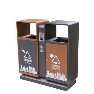 Outdoor Recycling Waste <b>Bin</b> Galvanized Steel <b>Rectangle</b> 90x33x95cm Double <b>Bin</b> For Public Use - Product Image 5