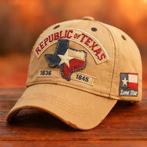 Cappellino da Baseball Ricamato a Forma di Mappa dello Stato di Texas, Regolabile e Lavato - Product Image 5