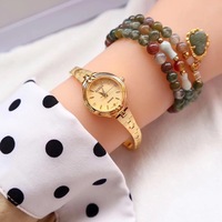 Jam Tangan Wanita Berkualitas Tinggi No Fade 24k Gold Brass Band, Dial Mini Baru, Mewah dengan Berlian, Jam Tangan Wanita Kelas Atas, Hadiah