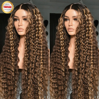 Perruques Lace Front sans colle en cheveux humains vierges bruts, style Water Wave, prêtes à porter, avec dentelle HD, 30 pouces, bouclées