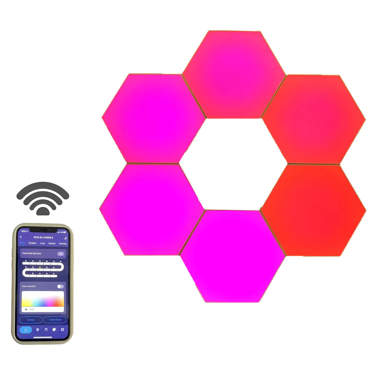 Smart Music 'Tuya" Smart app Control RGB Multi color Decorative House Lighting Modern LED Wall Hexagon Lamps