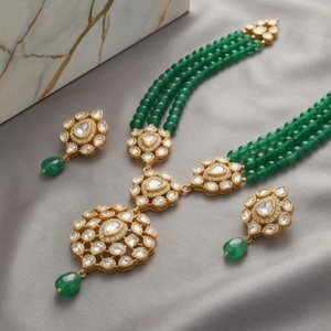 Traditional 925 Silver Green Beaded <b>Necklace</b> Set with Crystal Flower Pendant and Earrings for Women Wedding Jewelry - Product Image 3