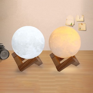 Moon Lamp Kids Night Light Colors LED 3D Printing Moon Light with Wood Stand, Touch Control USB Rechargeable Gift for Baby Girls