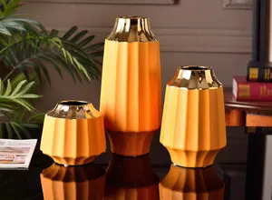 Набор из 3 ВАЗ в нордическом стиле, современная простота, Геометрическая цилиндрическая ваза, Цветочный контейнер, твердая глазурь с золотой отделкой