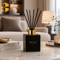 FUBEI LIVING Bouteille diffuseur de parfum carrée de luxe en céramique blanche avec bouchon électroplaqué doré, récipient vide pour diffuseur d'arômes