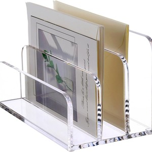 Acrylic Three Compartment Vertical Desktop Mail Organizer Transparent Office File Storage Stand Type Rectangle PC Material - Product Image 1
