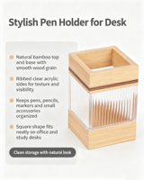 Porte-stylos en bambou transparent en acrylique, organiseur de bureau en bambou naturel pour la maison, le bureau, l'école, accessoires de bureau
