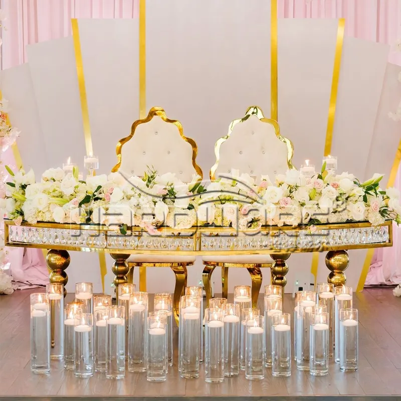 Kraliyet düğün ayna cam veya cam üst paslanmaz çelik yuvarlak masalar olaylar için