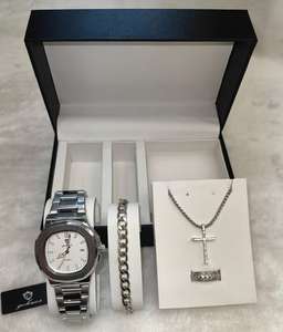 Reloj de Cuarzo Gohuos 8803 y Accesorios de Joyería, Juego de 3 Piezas Sin Caja, Reloj Cuadrado de Moda con Visualización de Fecha, Relojes Impermeables para Hombre - Product Image 5