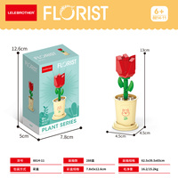 Mainan Edukasi Blok Bangunan Lele Brother, Bunga 8 Model Mini Lucky Blossom Tanaman Pot, Batu Bata Plastik ABS