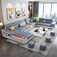 Ensemble de Canapés Modulables au Design Épuré avec Table d'Appoint Intelligente, Prix de Gros, Canapés de Luxe Gris Personnalisés pour Salon avec Pouf
