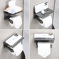 Porte-papier toilette moderne en aluminium spatial auto-adhésif avec étagère