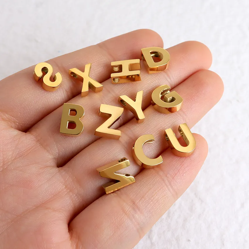 Wholesale Dainty Gold 26 Letter Charms Stainless Steel 18k Gold Letter Pendant for Necklace Trendy Letter Charms