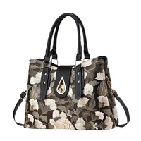 Sac à main de luxe en cuir PU imprimé floral grande capacité avec bandoulière et fermoir pour femmes