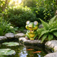 Dekorasi Dalam dan Luar Ruangan untuk Taman, Halaman, dan Rumput dengan Ornamen Resin Katak Mata LED Bertenaga Surya