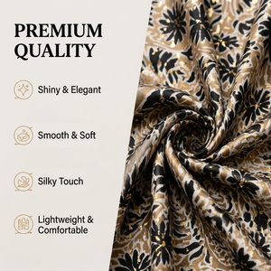 Custom Floral Gold Foil Satin Scarf 180×90cm Elegant <b>Silk</b>-Feel Printed Flower Pattern Shawl OEM Manufacturer for Women Fashion - Product Image 2