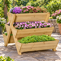 Jardinière carrée surélevée à 3 niveaux en bois avec drainage, autoportante pour l'extérieur, pour fleurs, herbes et légumes