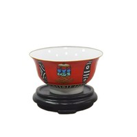 Bol en céramique 2026 Nouveauté Huit Trésors Perles Neuf Yeux Bol à riz/soupe 45 pouces sur pied haut Vaisselle culturelle tibétaine Compatible micro-ondes