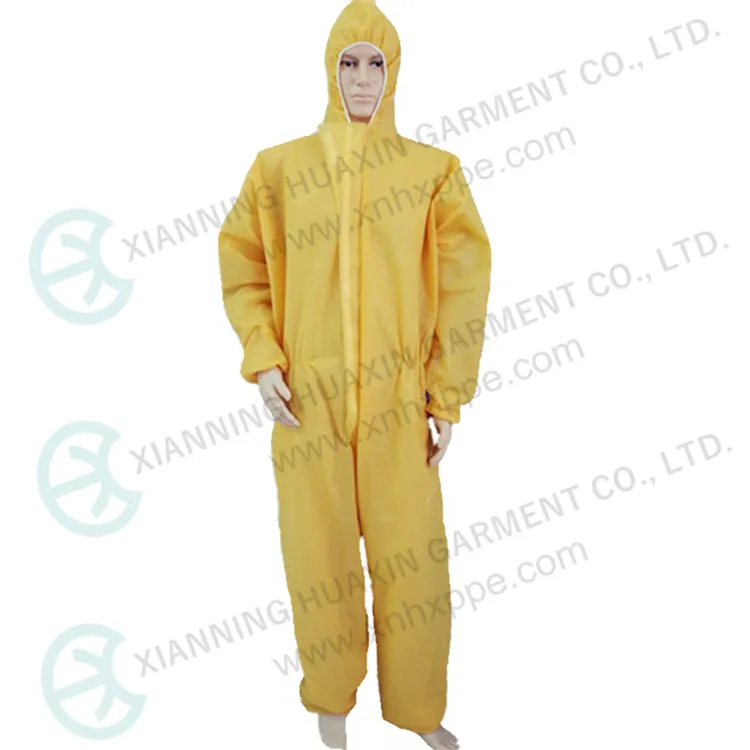 Yellow breathable spunbond polypropylene coverall