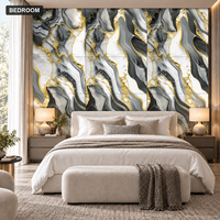 Papier peint autocollant effet marbre tourbillon or blanc charbon, feuilles en mousse PET XPE de 1,8 mm pour la rénovation de chambre à coucher