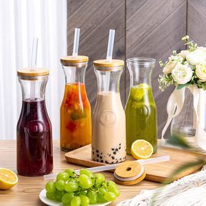 <span class=keywords><strong>Carafe</strong></span> en verre de 1 litre (34 oz) pour la cuisine, bouteille facile <span class=keywords><strong>à</strong></span> verser, récipients pour boissons, pichet <span class=keywords><strong>à</strong></span> <span class=keywords><strong>vin</strong></span> et verres <span class=keywords><strong>à</strong></span> jus <span class=keywords><strong>avec</strong></span> couvercle en bambou - Product Image 1