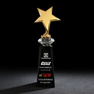 Pujiang Honor Wholesale High Quality Fashion Trend Crystal Trophy Metal Star Design Custom Logo Engraving Business Gift Craft