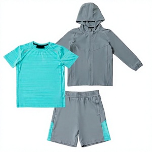 Factory Made Custom 3-Piece Hooded Solid Windbreaker <b>Jacket</b> Shorts T-Shirt Set <b>Reflective</b> Sporty Summer 100% Nylon Quick Dry - Product Image 2