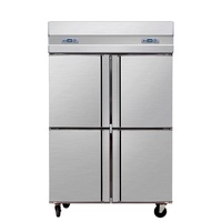 Congélateur vertical commercial à 4 portes, double température, pour viande congelée, en acier inoxydable, pour cuisine, congélation rapide
