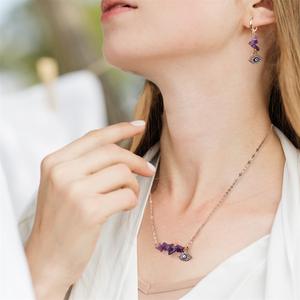 Nova Pedra Natural e Colar de Cascalho Brincos, Acessórios Combinados Pingente Terra Azul Olho das Mulheres - Product Image 4