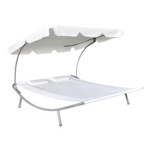 2-Person Outdoor <strong>Sunbed</strong> with Canopy and Pillow Steel Frame Daybed Chaise Lounger Patio Garden Backyard Poolside Balcony - Product Image 3